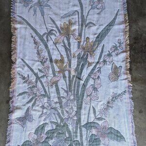 Vintage Beacon Reversible Pastel Lilacs Butterfly Cotton Woven Blanket